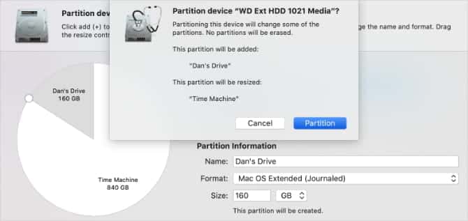 صورة لـ كيفية تقسيم القرص الخارجي لـ Time Machine لتخزين ملفاتك الشخصية | Partition_confirmation_popup_in_Disk_Utility-ayxLYPfs-DzTechs