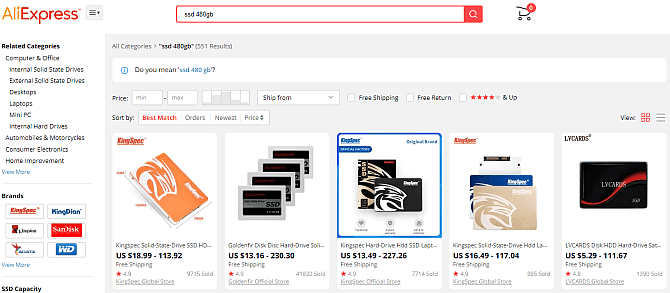 صورة لـ أفضل متاجر بيع مُكونات الكمبيوتر الرخيصة لتوفير المال | aliexpress_cheap_ssds_pc_hardware-YlyE0Qfs-DzTechs