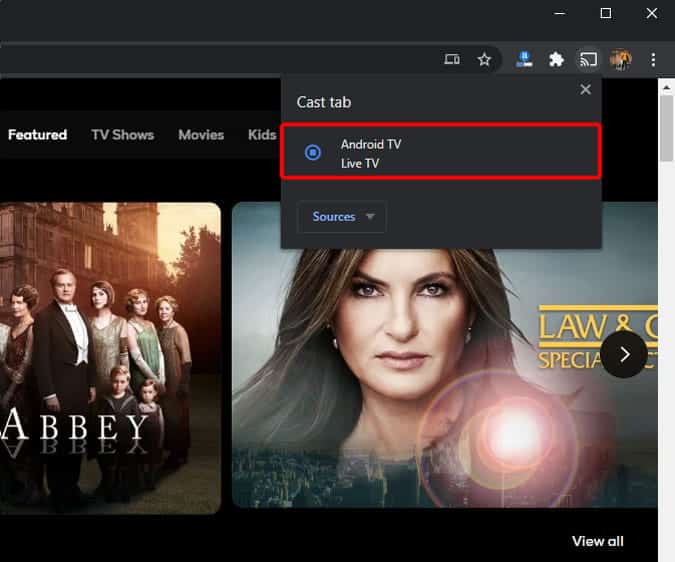 صورة لـ كيفية مشاهدة Peacock TV خارج الولايات المتحدة على Android TV | android_tv_cast_option_browser-hp7sUbgs-DzTechs