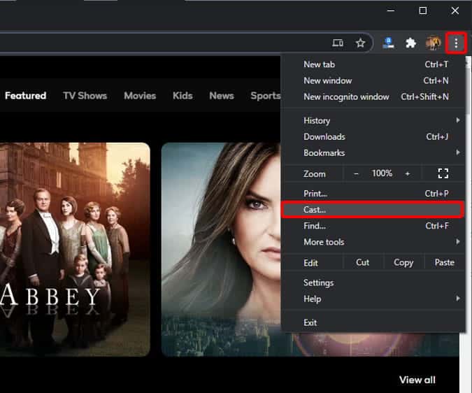 صورة لـ كيفية مشاهدة Peacock TV خارج الولايات المتحدة على Android TV | cast_option_in_google_chrome_browser-vs7sUbgs-DzTechs