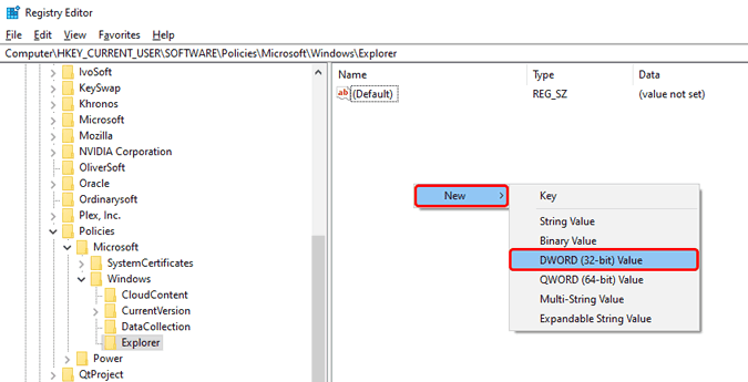 صورة لـ كيفية إصلاح “قائمة ابدأ في Windows 10 لا تعمل”؟ | create_new_dword_key_registry_editor-hVZsFegs-DzTechs