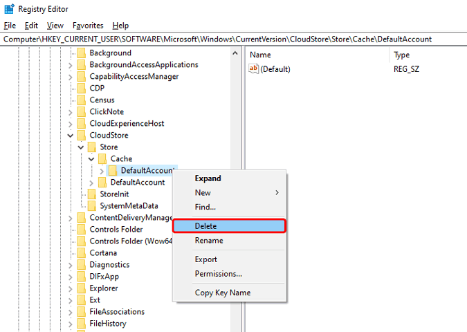 صورة لـ كيفية إصلاح “قائمة ابدأ في Windows 10 لا تعمل”؟ | delete_default_account_registry_key-f2ZsFegs-DzTechs