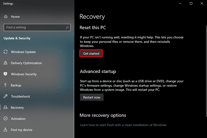 صورة لـ كيفية إصلاح “قائمة ابدأ في Windows 10 لا تعمل”؟ | get_started_reset_this_pc-h9DsFegs-DzTechs