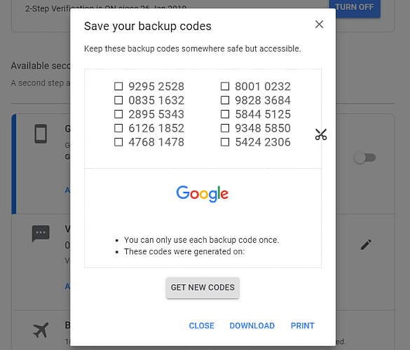 صورة لـ كيفية تبديل Google Authenticator إلى هاتف جديد | google_backup_codes_generate-skmBqOfs-DzTechs