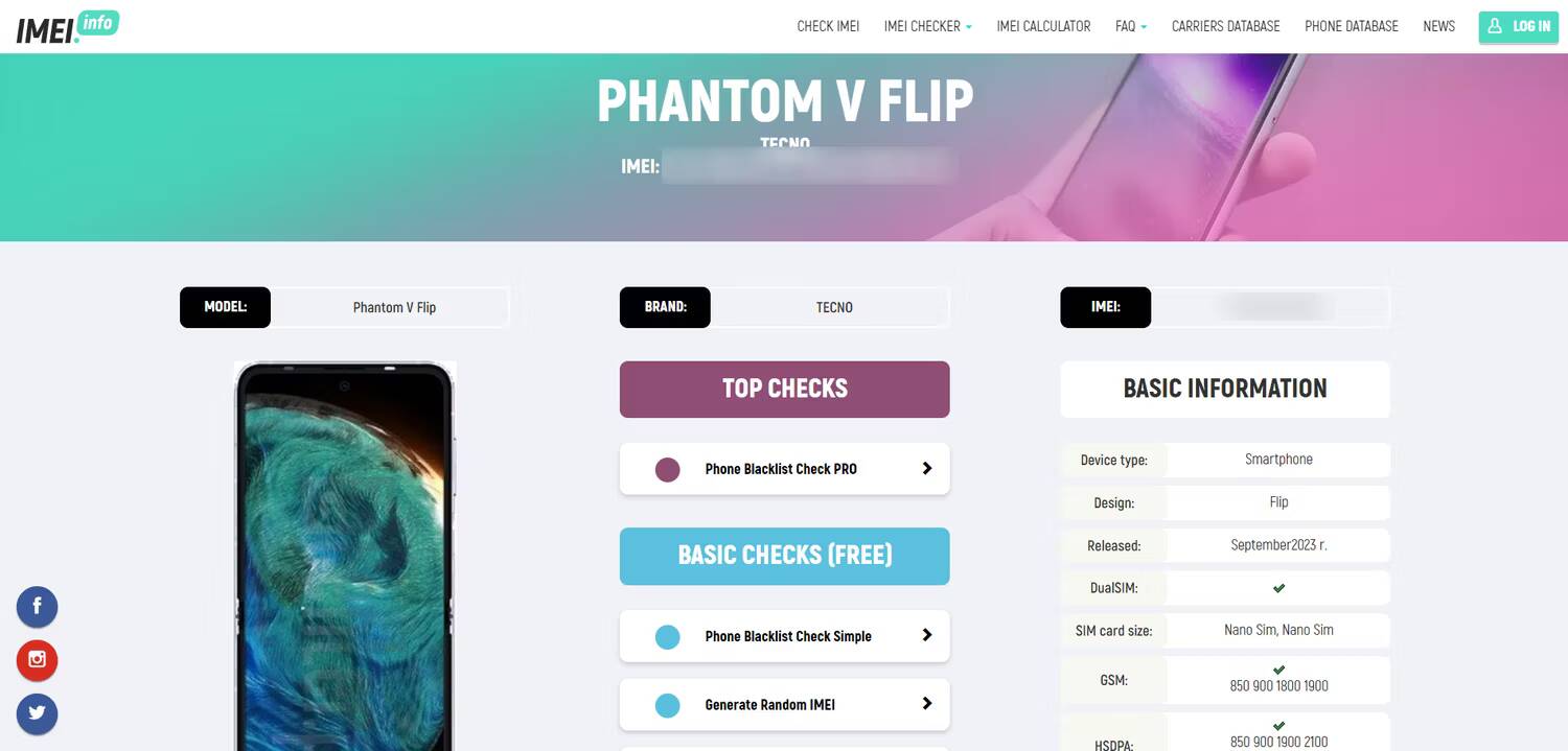 صورة لـ ما هو رقم IMEI الخاص بهاتفي؟ إليك ما تحتاج إلى معرفته | imei-info-website-showing-tecno-flip-smartphone-information