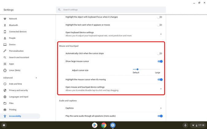 صورة لـ كيفية تغيير مؤشر الماوس في Chromebook | mouse_settings-yWlmxcgs-DzTechs