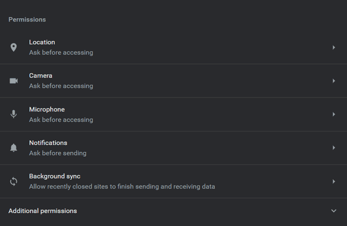صورة لـ كيفية تأمين وحماية متصفح Google Chrome | permissions_for_sites-nwlTocgs-DzTechs
