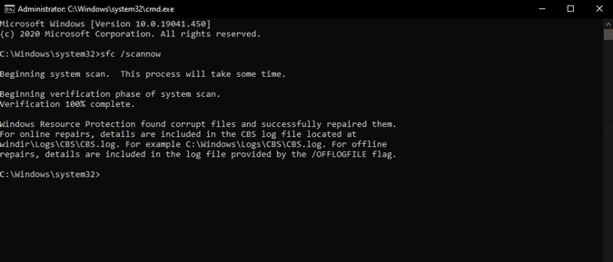 صورة لـ كيفية إصلاح “قائمة ابدأ في Windows 10 لا تعمل”؟ | sfc_scan_finished-iNTsFegs-DzTechs