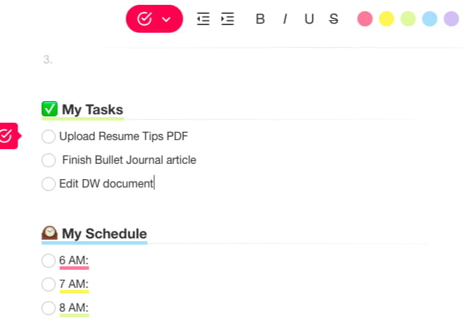 صورة لـ أفضل تطبيقات Bullet Journal لإنشاء المُذكرات النقطية اليومية بدون جهد | taskade_bujo_template-846MGNfs-DzTechs