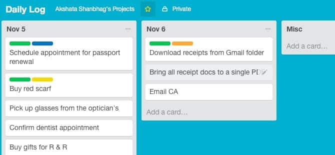 صورة لـ أفضل تطبيقات Bullet Journal لإنشاء المُذكرات النقطية اليومية بدون جهد | trello_bj_daily_log-B16MGNfs-DzTechs