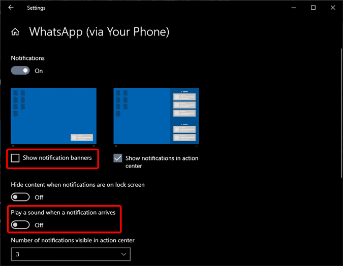 صورة لـ الميزات المخفية والنصائح والحيل على Your Phone Companion | turn_off_banner_notifications_and_sound-wBb8ocgs-DzTechs