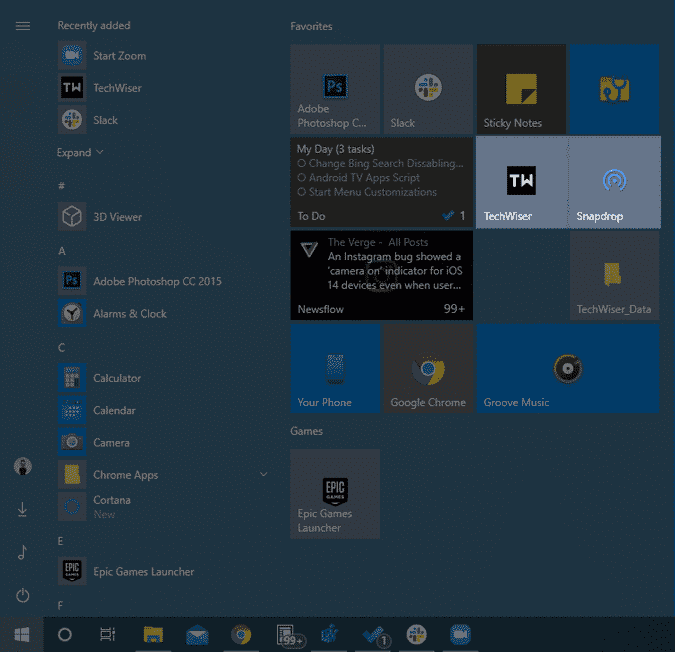 صورة لـ أفضل تخصيصات قائمة ابدأ لنظام التشغيل Windows 10 | websites_on_start_menu-DdsoUbgs-DzTechs