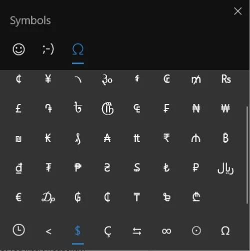 صورة لـ طرق لكتابة الأحرف الصينية وغيرها من الرموز الغريبة في Windows | win_10_characters_new_picker_symbols-StwLEdgs