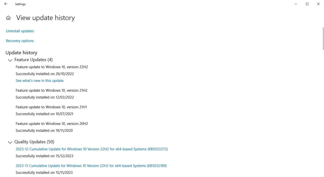صورة لـ كيفية إصلاح خطأ WHEA Uncorrectable على Windows 10 | windows-10-view-update-history