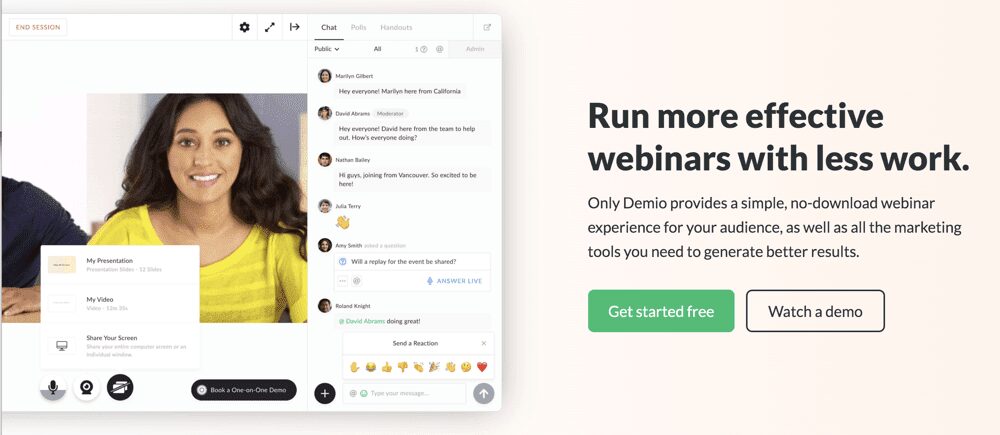 صورة لـ أفضل منصات الندوات عبر الإنترنت في 2023 – لكل ميزانية | Best-Webinar-Software-Demio-min-DzTechs