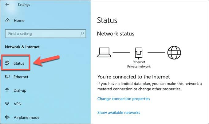 صورة لـ كيفية إعادة تعيين إعدادات الشبكة في نظام التشغيل Windows 10 | Windows-Settings-Network-Status-DzTechs