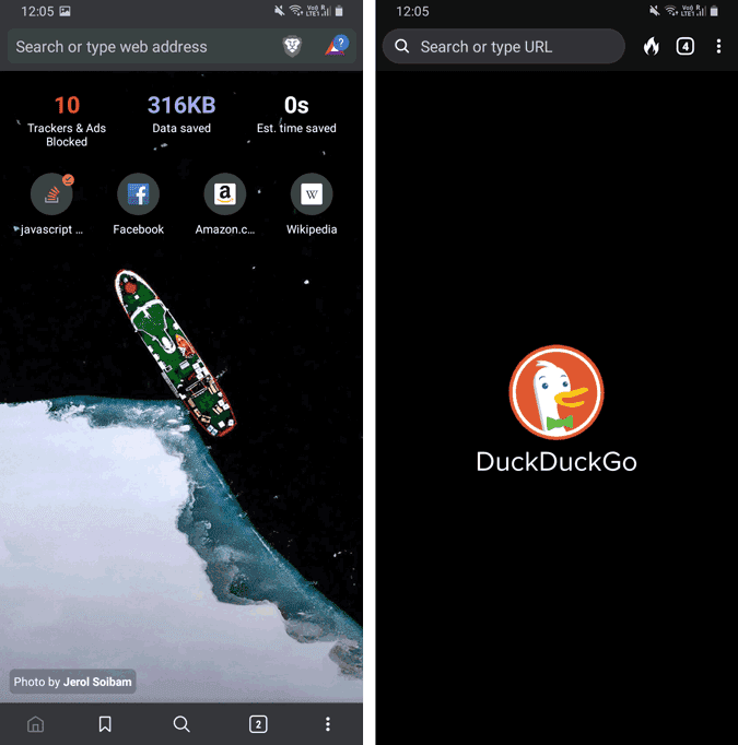 صورة لـ مقارنة بين Brave و DuckDuckGo – ما المتصفح الأكثر ملاءمة للخصوصية | brave_interface_with_ddg_interface-rsWlnfgs-DzTechs