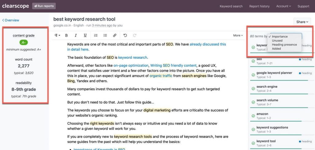 صورة لـ أفضل أدوات SEO لتحسين المُحتوى لكسب المصداقية في عام 2023 | clearscope-1024x488-min-DzTechs
