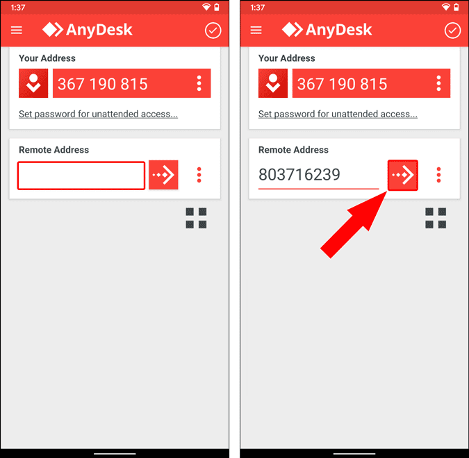 صورة لـ كيفية الوصول إلى هاتف Android من هاتف Android آخر | enter_remote_address_anydesk_and_connect-77yN1ggs-DzTechs