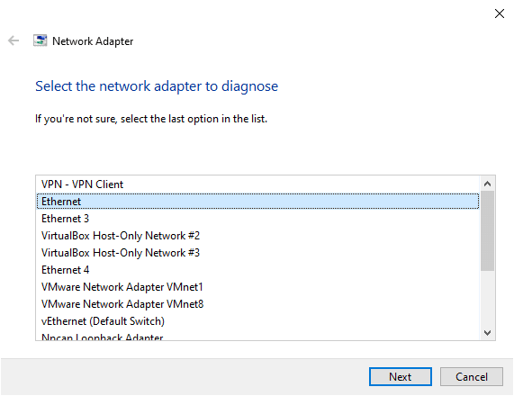صورة لـ تلميحات حول استكشاف أخطاء اتصال Ethernet البطيء وإصلاحها | network_adapter_troubleshooter_select_adapter-GAeNJggs-DzTechs
