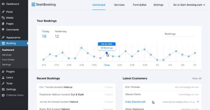 صورة لـ أفضل الإضافات لحجز المواعيد على WordPress لأتمتة عملك بالكامل | start_booking_wp_dashboard-uvwXAfgs-DzTechs
