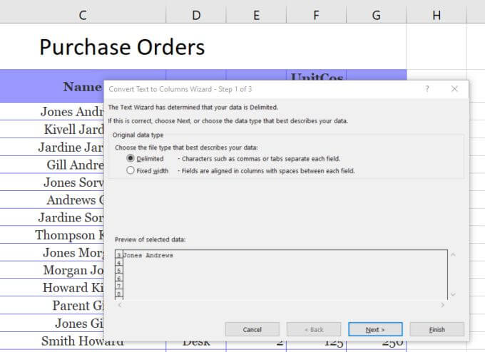 صورة لـ 3 طرق لتقسيم الخلية في Microsoft Excel | text-to-columns-wizard1-DzTechs