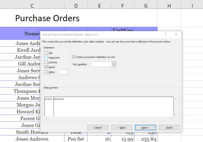 صورة لـ 3 طرق لتقسيم الخلية في Microsoft Excel | text-to-columns-wizard2-DzTechs