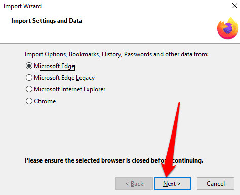 صورة لـ كيفية نقل الإشارات المرجعية من وإلى جميع المتصفحات الرئيسية | transfer-bookmarks-to-from-major-browsers-firefox-choose-browser-next-DzTechs