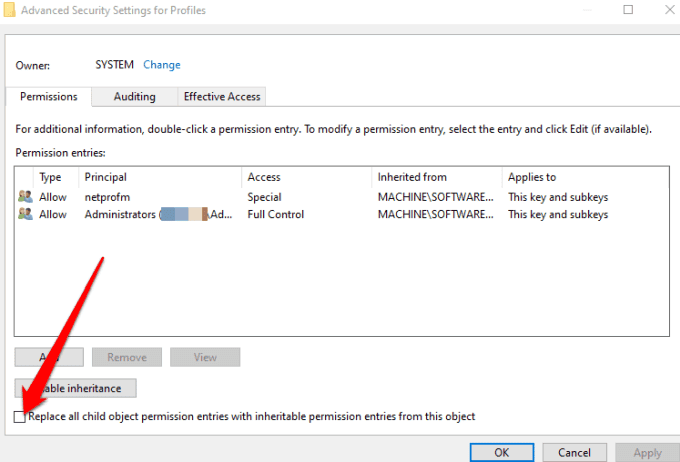 صورة لـ ماذا تفعل إذا لم يفتح Microsoft Store في نظام التشغيل Windows 10 | windows-store-not-opening-replace-child-object-permission-entries-inheritable-DzTechs