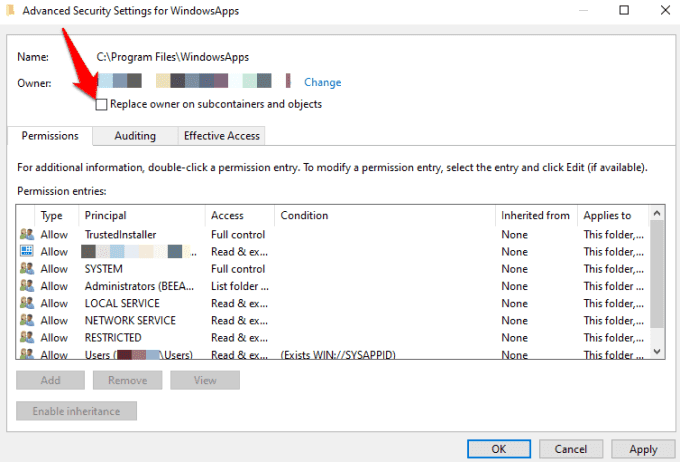 صورة لـ ماذا تفعل إذا لم يفتح Microsoft Store في نظام التشغيل Windows 10 | windows-store-not-opening-replace-owner-sub-containers-objects-DzTechs