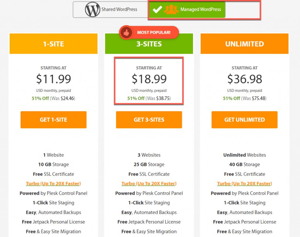 صورة لـ مراجعة A2 Hosting: هل هي أسرع 20X (اختبارات الأداء والسرعة) | A2-Hosting-managed-WordPress-hosting-plans-1024x808-DzTechs