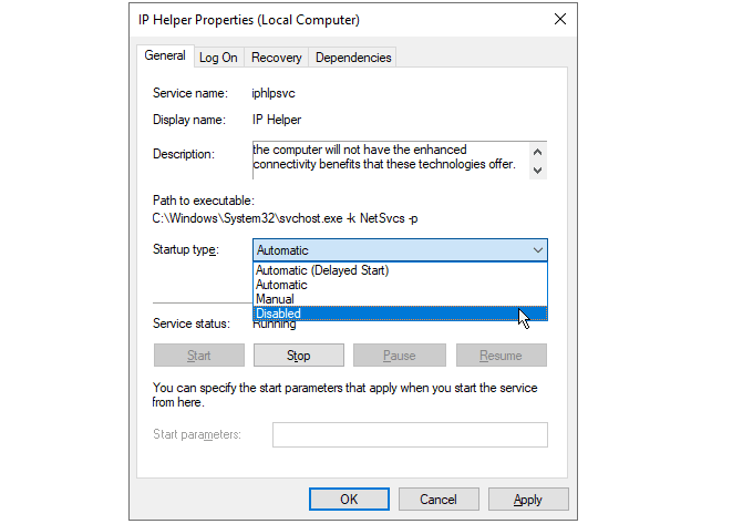 صورة لـ ما هي Iphlpsvc في نظام Windows 10 (وهل هي آمنة؟) | Windows_services_stop_startup-DzTechs