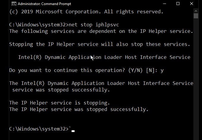 صورة لـ ما هي Iphlpsvc في نظام Windows 10 (وهل هي آمنة؟) | command_prompt_stop_service-DzTechs