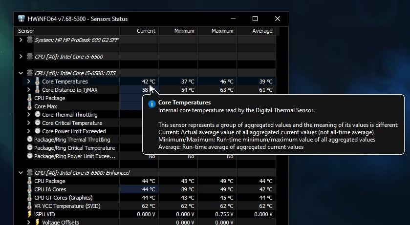 صورة لـ كيفية التحقق من درجة حرارة وحدة المعالجة المركزية على الكمبيوتر | windows-temps-hwinfo-temp-1