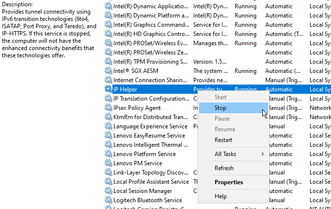 صورة لـ ما هي Iphlpsvc في نظام Windows 10 (وهل هي آمنة؟) | windows_services_stop_ip_helper-DzTechs