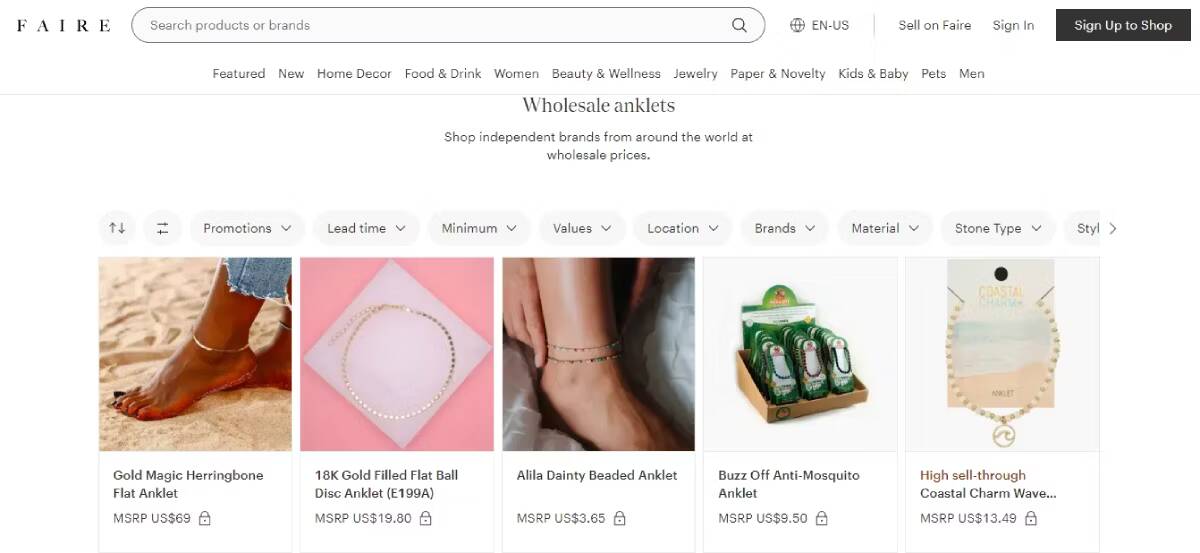 صورة لـ أفضل مواقع الويب لشراء السلع بالجملة بأسعار مُخفّضة | anklets-on-wholesale-prices-on-faire