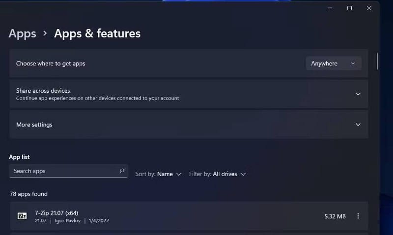 صورة لـ طرق مُختلفة لفتح “التطبيقات والميزات” في Windows 11 | 1eS09X5z0N1CMOmQhD9JpDw-DzTechs