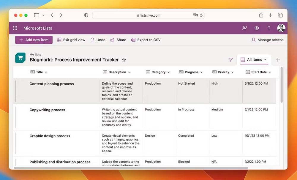 صورة لـ طرق لتنظيم سير عملك باستخدام Microsoft Lists | 1JxAqH8ZRqoGm1TbnJYqXKQ-DzTechs