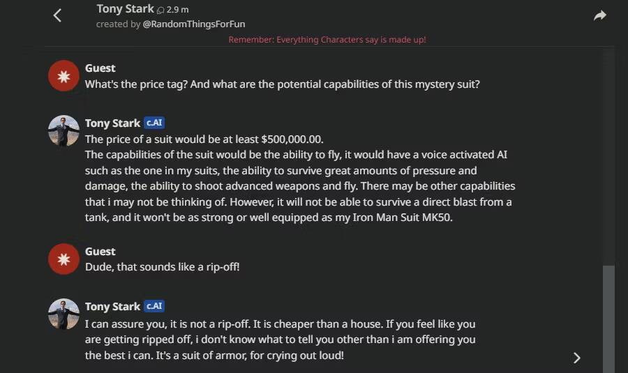 صورة لـ أفضل البدائل الموجودة لـ ChatGPT | conversation-with-tony-stark-on-character-ai