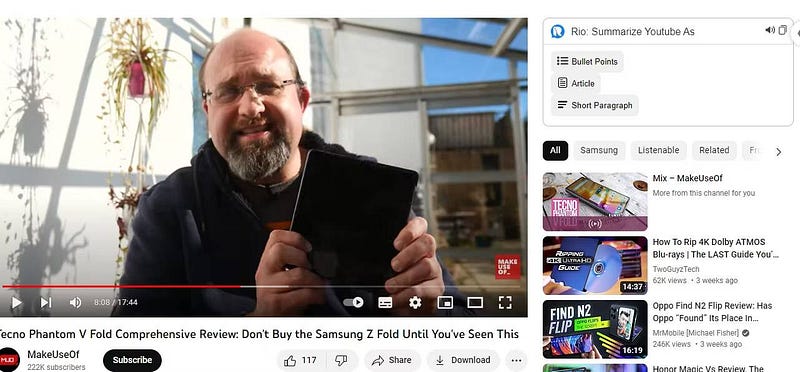صورة لـ إضافات Chrome المدعومة بالذكاء الاصطناعي لتلخيص فيديوهات YouTube | 1o52uHxIHvZD1V43qcUFVLw-DzTechs