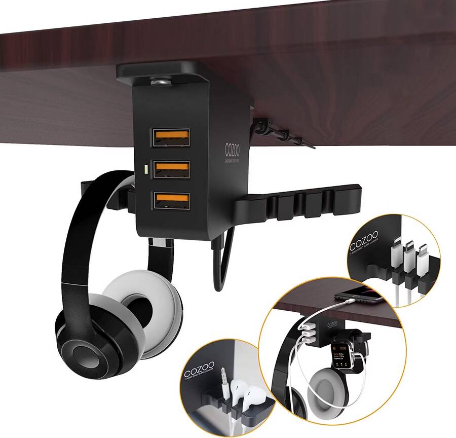 صورة لـ أفضل أجهزة تنظيم المكاتب ومُلحقاتها | cozoo-headset-holder-mount-with-headphones.avif_