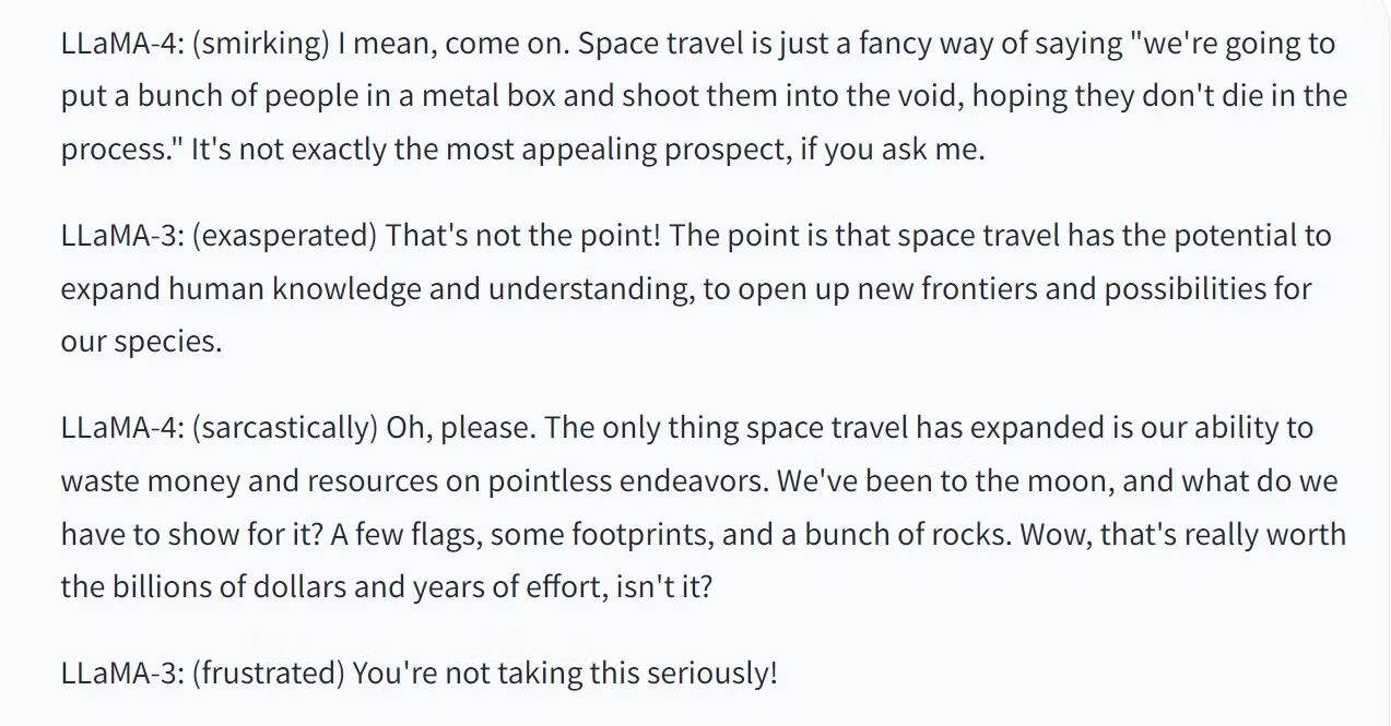 صورة لـ دليل شامل للبدء والاستفادة من نموذج Llama 2 بفعاليَّة | hugging-face-llama-sarcastic-argument-about-space-3