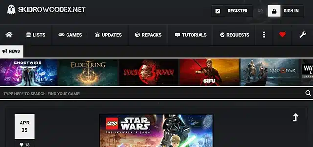 صورة لـ أفضل مواقع تورنت لتنزيل الألعاب مجانًا بسرعة وبأمان في 2023 | skidrow-codex-games-website-homepage-screenshot-DzTechs