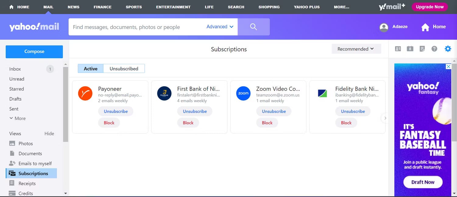 صورة لـ طرق للعثور على جميع الحسابات المُرتبطة بعنوان بريدك الإلكتروني أو رقم هاتفك | subscriptions-tab-in-yahoo-mail