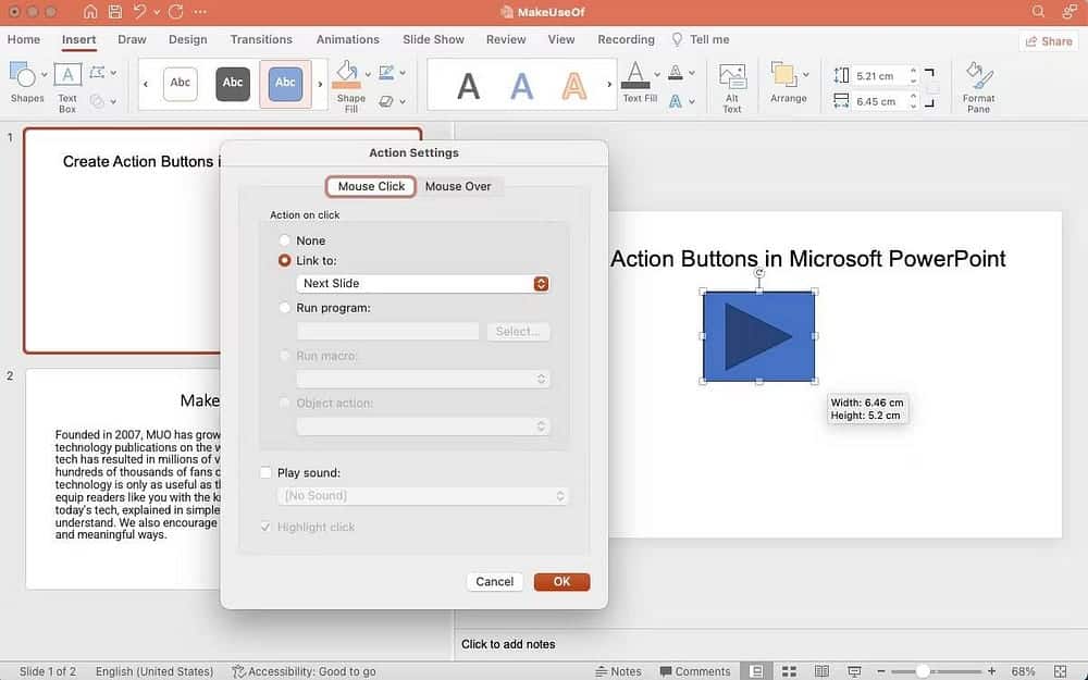 صورة لـ كيفية إنشاء أزرار الإجراءات في Microsoft PowerPoint لتمييز عرضك التقديمي | 1n24eUK13-ELo5d5EQlEJfQ-DzTechs