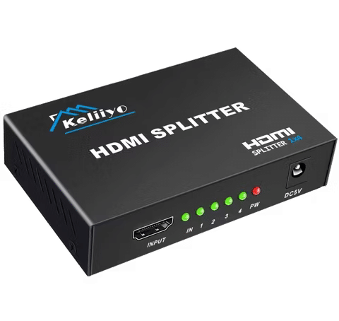 صورة لـ أفضل أجهزة توزيع HDMI المُتاحة في هذا العام لتوصيل المزيد من الشاشات بإعدادك | keliiyo-hdmi-splitter-1-in-4-out-with-connection-indicators.avif_