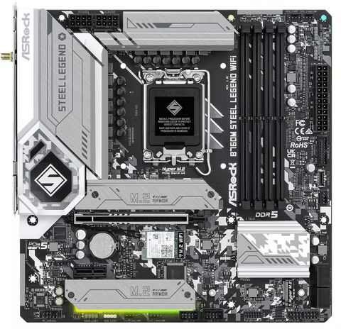 صورة لـ لوحات الأم المُخصصة للألعاب: اكتشف أفضل الخيارات بأسعار مُناسبة | asrock-b760m-steel-legend-wifi-motherboard-with-lga-1700-socket.avif_