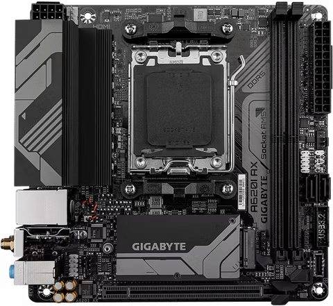 صورة لـ لوحات الأم المُخصصة للألعاب: اكتشف أفضل الخيارات بأسعار مُناسبة | gigabyte-a620i-ax-mini-itx-motherboard-with-black-accents.avif_