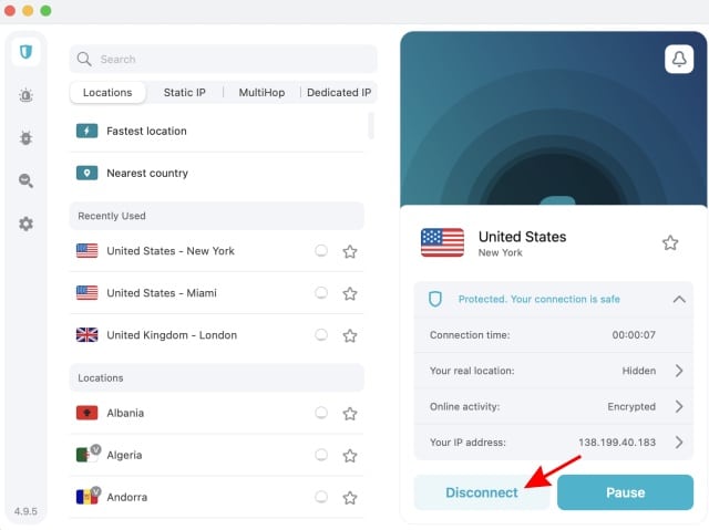 قائمة Surfshark توضح كيفية قطع الاتصال