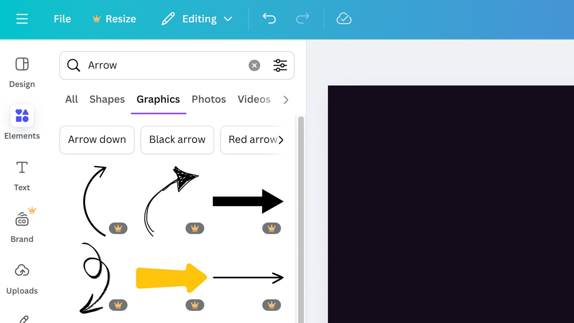 Canva تعرض في الغالب أصول Pro فقط عند البحث عن عنصر.